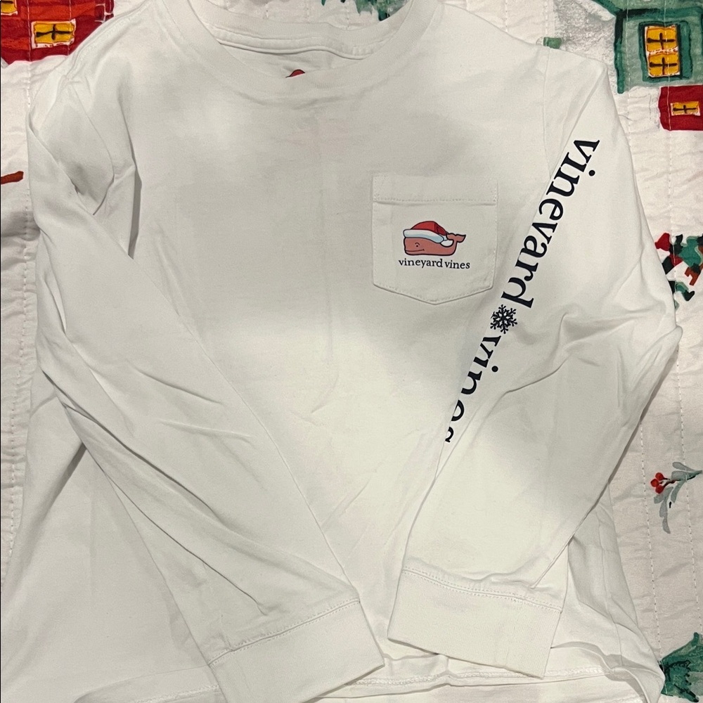 Vineyard Vines Christmas shirt/ White Long Sleeve Tee with Logo